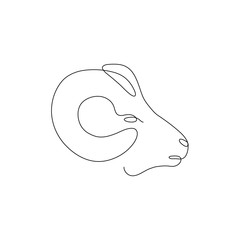 One line ram head design silhouette. Logo design. Hand drawn minimalism style vector illustration.