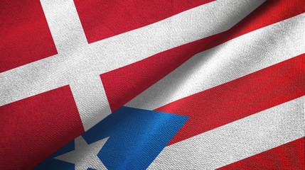 Denmark and Puerto Rico two flags textile cloth, fabric texture