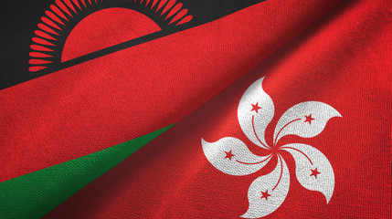 Malawi and Hong Kong two flags textile cloth, fabric texture