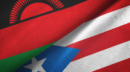 Malawi and Puerto Rico two flags textile cloth, fabric texture