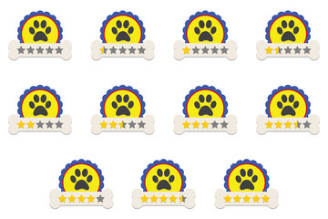 Product rating or customer review with stars and half star flat vector icons for pet related apps and websites