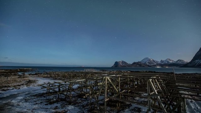 Timelapse d'aurore bor&eacute;ale dans les &Icirc;les Lofoten, Norv&egrave;ge  