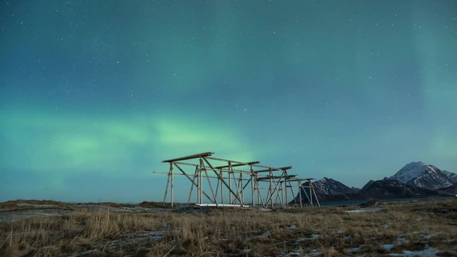 Timelapse d'aurore bor&eacute;ale dans les &Icirc;les Lofoten, Norv&egrave;ge  
