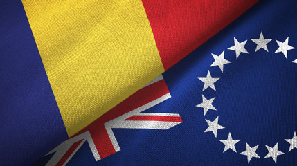 Fototapeta premium Romania and Cook Islands two flags textile cloth, fabric texture