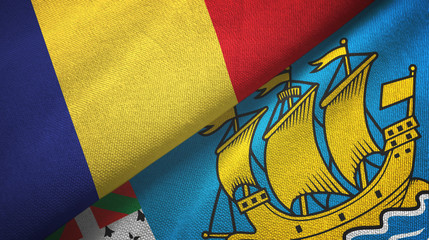 Romania and Saint Pierre and Miquelon two flags textile cloth, fabric texture
