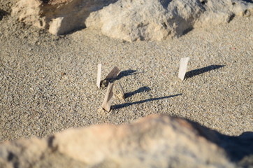 pequeñas figuras en la arena proyectan sombra