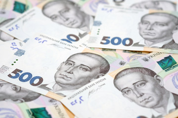 Ukrainian currency 2019. The national currency of Ukraine, new banknotes of 500 hryvnia. Money background  