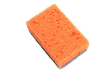 orange sponge for washing dishes. clean without foam. on a white isolated background