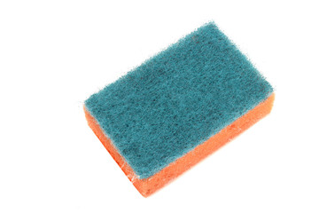 orange sponge for washing dishes. clean without foam. on a white isolated background