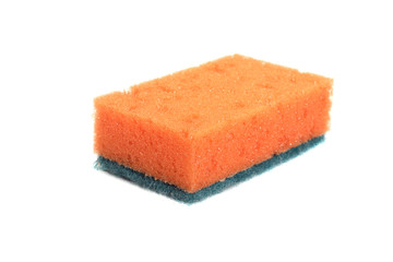 orange sponge for washing dishes. clean without foam. on a white isolated background