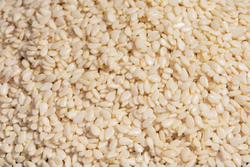  White sesame seeds background. Organic background.