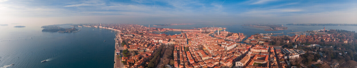 Fototapeta na wymiar Big Aerial panorama of the historical part of Venice, Italy
