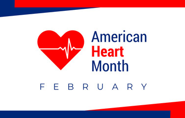 National american heart month in February. American flag and heart concept design. For banner, flyer, poster and social medial and hospital use. Vector illustration.