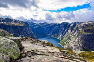 Naklejka premium Hiking Trip to Trolltunga, Norway.