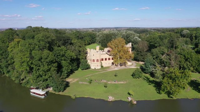 John's Castle (Januv hrad) and river Old Dyje (Stara Dyje) in Lednice, Czech Republic, Lednice-Valtice Cultural Landscape, World Heritage Site by UNESCO