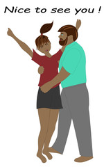 Young couple is happy to see each other. Text 