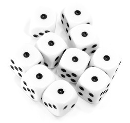 playing dice all with the number one on a white