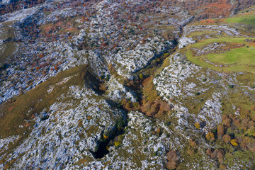 Aerial view of Mortero de Astrana, Astrana, Soba Valley, Valles Pasiegos, Alto Ason, Cantabria, Spain, Europe