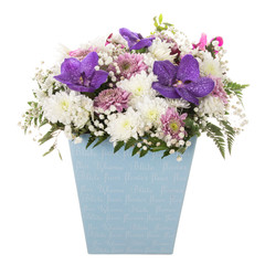 Naklejka na ściany i meble Bouquet of flowers in a blue box