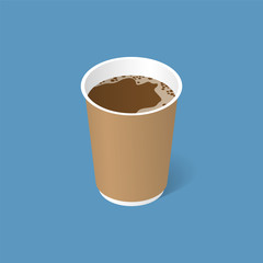 Paper glass with coffee. Isometric illustration with a shadow. Fast food. Vector illustration.