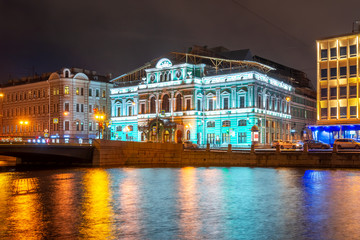 Big Drama Theatre in Saint Petersburg at night, Russia
