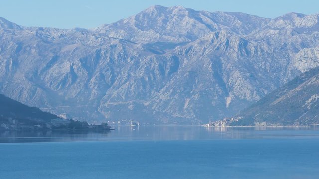 View of seaside town of Perast in winter. Bay of Kotor, Montenegro.