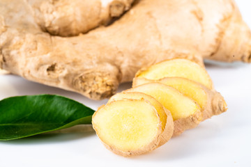 Fresh  ginger on white background