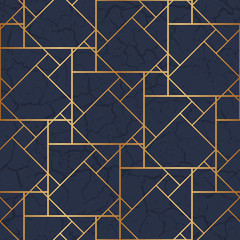 Design marble flooring. Simple floor tile. Diamond seamless pattern. Abstract geometric background grid. Marbling surface tiles with golden geometric lines. Art deco texture with gold geometric lines