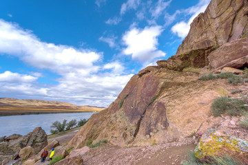 Landscape in the badlands of Kazakhstan on a sunny day
