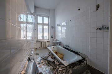 old bathroom during renovation - flat renovation concept -
