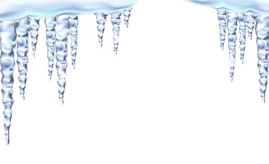 Icicles shiny and glass hanging in winter and spring, snowdrift, clipart for your design. - obrazy, fototapety, plakaty