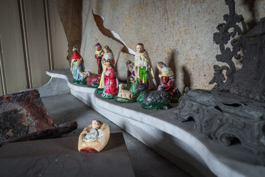 Religious items in an old abandoned villa in France