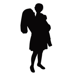 sister and baby together, silhouette vector