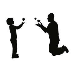 man and boy juggling silhouette vector