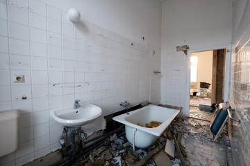 old bathroom during renovation - flat renovation concept -