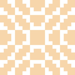 Vector geometric traditional folk ornament. Fair isle seamless pattern. Tribal ethnic motif. Ornamental texture with squares, crosses, embroidery, knitting. Subtle beige and white repeat background