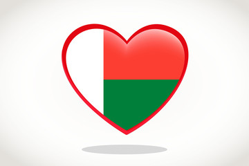 Madagascar Flag in Heart Shape. Heart 3d Flag of Madagascar, Madagascar flag template design.