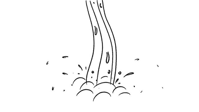 Waterfall seamless loop hand drawn cartoon animaton on the white background.