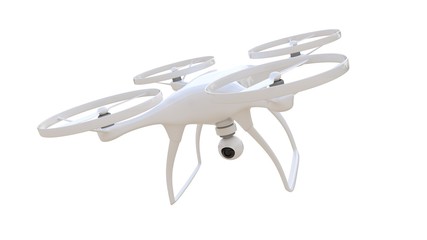 Flying drone isolated on white background, 3d-rendering