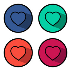 Love icon. Heart sign symbol. Circle buttons with long shadow. Vector
