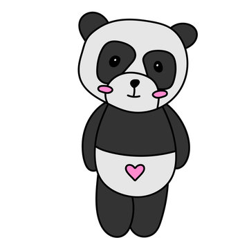 Doodle panda bear, isolated images for little kids.