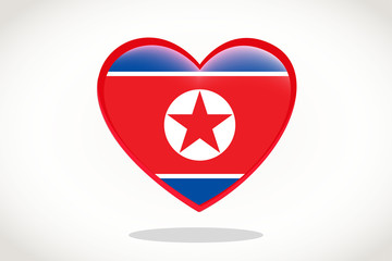 North Korea Flag in Heart Shape. Heart 3d Flag of North Korea, North Korea flag template design.