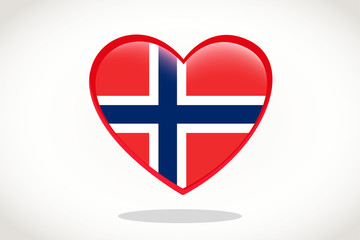 Norway Flag in Heart Shape. Heart 3d Flag of Norway, Norway flag template design.