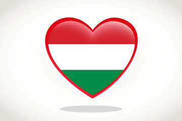 Hungary Flag in Heart Shape. Heart 3d Flag of Hungary, Hungary flag template design.