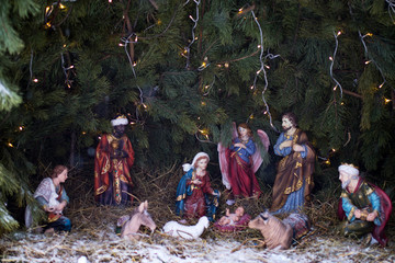 Fototapeta na wymiar Novospassky Monastery in the winter. Bible scene on Christmas eve.