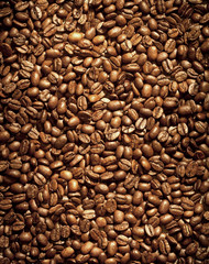 Brown coffee beans close up 