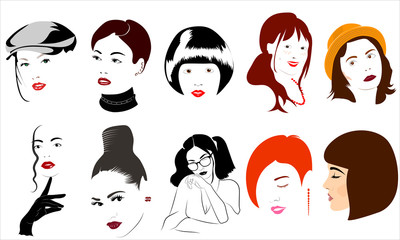 Faces of girls in the style of minimalism.
