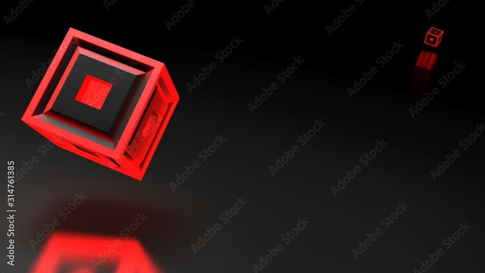 Poster a black cube with red lighted structure is rotating over a red surface - 3d rendering video clip