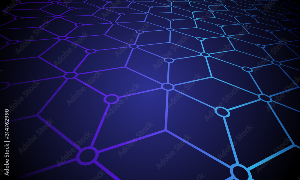 Poster blockchain connected built structure, network concept, computer connection technology