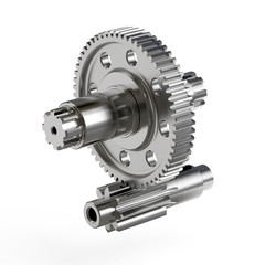 Spur gear, Gear-shaft on white background, 3D rendering.